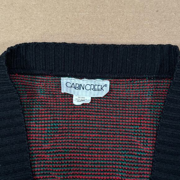 Vintage Christmas Candy Cane Holly Knit Cardigan Sweater Black Red Green XL - Picture 5 of 8